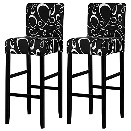 Image of Lellen Bar Stool Chair Covers Set of 2,Jacquard Bar Stool Cover Barstool Covers Slipcovers Stretch Bar Stool Covers with Backs Bar Stool Protector Covers for Kitchen Dining Room Counter Island