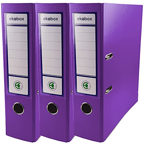 Netuno 3x carpetas de archivos 2 anillas color morado DIN A4 lomo 8cm Ekobox archivador de cartón reciclado eco organizador para documentos estantería oficina escritorio escuela archivo certificados Cover