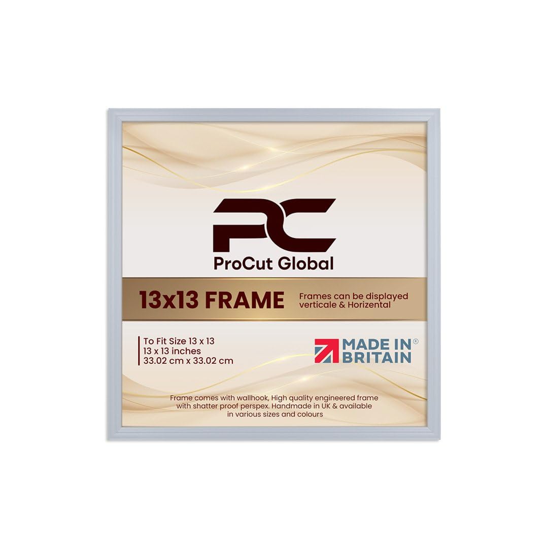 Procut Global 13X13 Light Grey Picture Frames - Classic Wooden Photo Frame with Shatterproof Perspex for Wall or Tabletop - Perfect for Posters, Certificates & Prints - Sizes & Colors Available