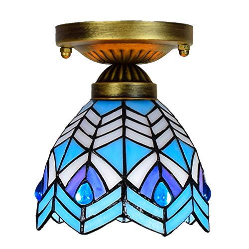 Lustre en vitraux bleu Méditerranée 6 pouces HJLJKG pour couloir