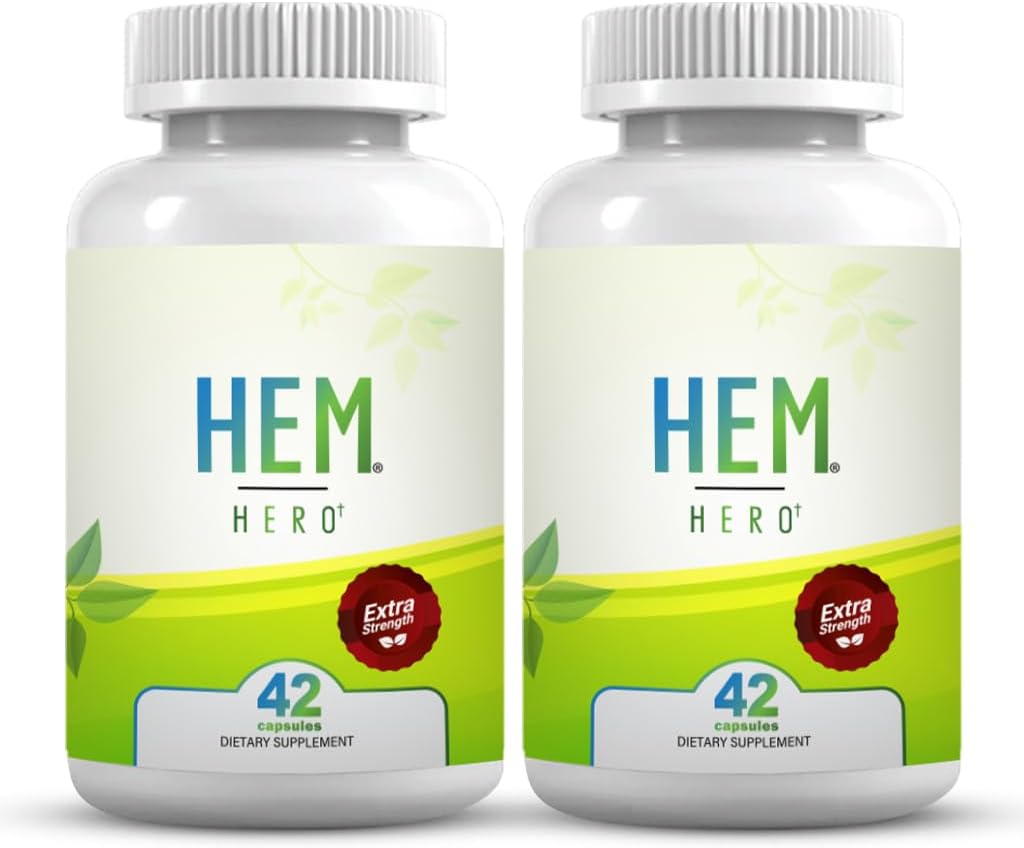 Hem Hero Extra Strength Hemorrhoid Treatment - Reduce Swelling, Soothe Itching & Irritation - 100% Natural - 42 Vegetarian Capsules