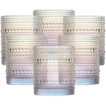 FORTESSA Jupiter Beaded Hobnail Glass Vintage Themed Drinkware Set, 10 Ounce Double Old Fashioned Glass Set of 6, Dishwasher-Safe, Iridescent