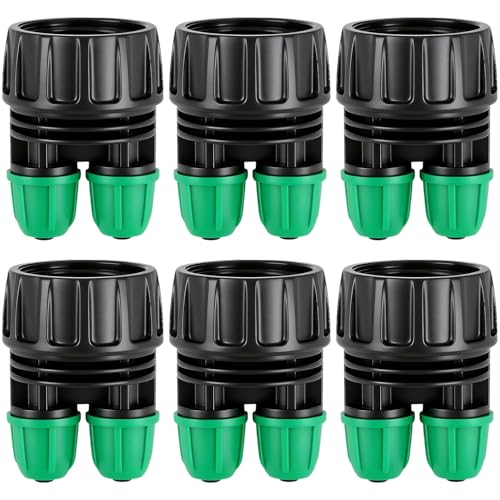 Copadri 6 Pack 3/4 Inch Female Pipe Thread to 1/4 Inch Drip Irrigation Tubing Adapter 3/4 In. Faucet PVC Adapter to 1/4 In. 2 Way Drip Line Connector with Lock Barbed Design