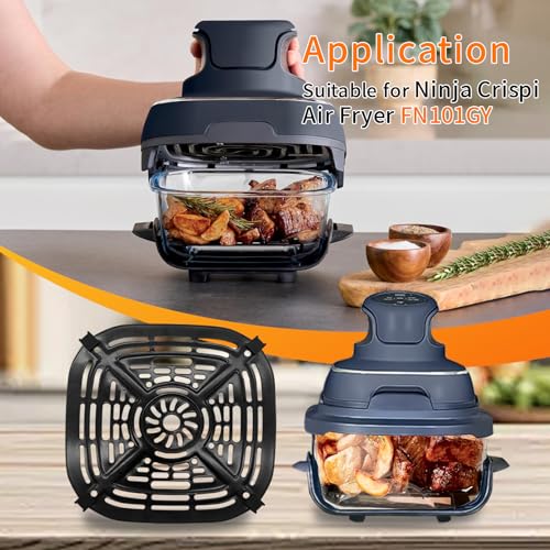 Image of Air Fryer Replacement Parts for Ninja Crispi Air Fryer FN101GY, Air Fryer Accessories Grill Pan Plate Crisper Plate Rack Tray with Rubber Bumpers