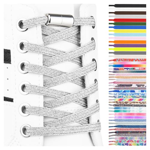 SULPO Lacets chaussures avec fermeture rapide en métal - Lacet elastique adulte et enfant - Lacets elastique plats sans noeuds pour les baskets, converse,...