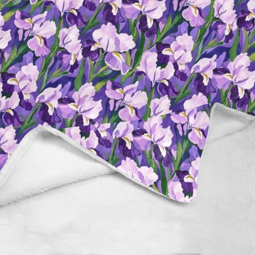 Jeté de canapé fleurs d'iris violet tissage doux de qualité