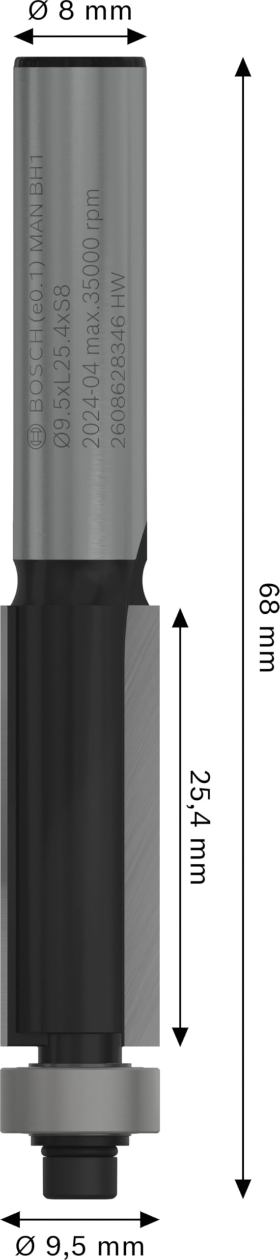 Bosch 1x Fraise à araser PRO pour roulement inférieur (pour Bois résineux, Bois dur, Ø 9,5 mm, Professional Accessoire Défonceuse manuelle, Fraise à araser)