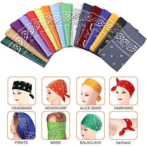16 Pcs Bandanas Multi-Purpose Bandanas Paisley Cowboy Polyester Headbands 22x22 inch2