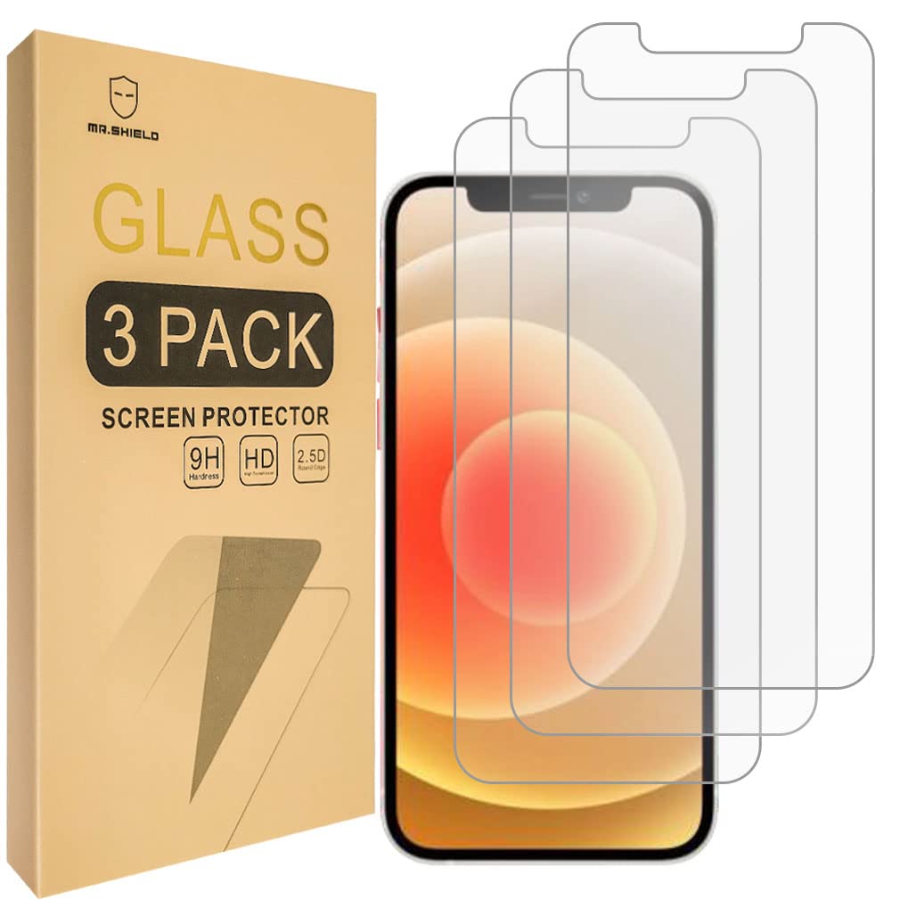 Mr.Shield Screen Protector For iPhone 12 Mini [Easy Face Recognition Unlock Version] [Tempered Glass] [9H Hardness] [3-Pack] Screen Protector