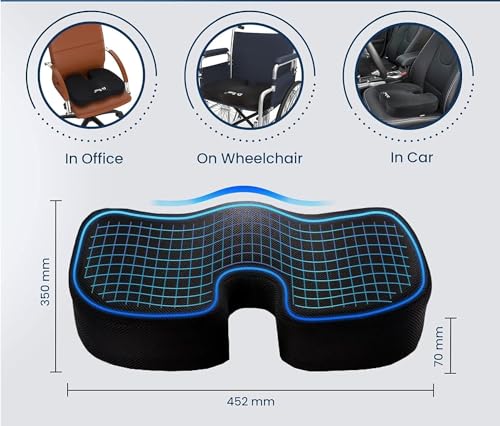 Image of Memory Foam Coccyx Seat Cushion for Tailbone Pain | 2 Years Warranty | Sciatica, Back Pain Relief - Orthopedic Chair Cushions for Sitting(14 X 18 X 2.5) Black