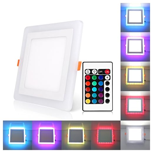 BLOOMWIN Doble Color LED empotrable de Techo Lámpara Downlights Cuadrado 3 Modos de iluminación 18W Blanco y RGB