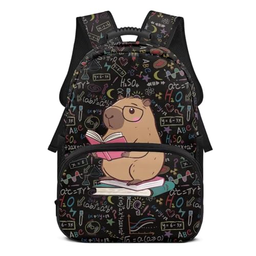 Suobstales Capybara Book Print Backpack for Girls Aesthetic Elementary School Bookbag School Bag with Zippe Pocket Lightweight Laptop Rucksack Daypack with Adjustable Straps