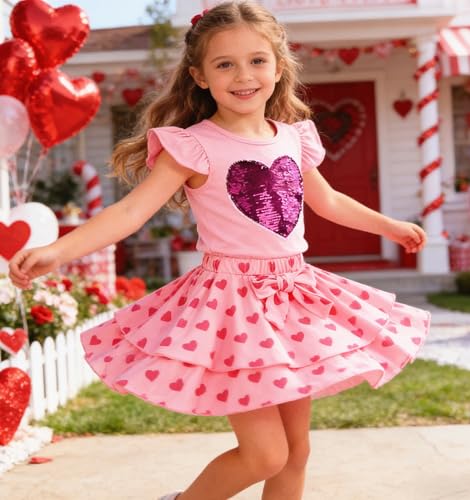 Image of Girls Skirt Set 2 Piece Outfit Toddler Summer Clothes Ruffle Sleeve T-Shirt Bow Knot Tutu Skirt Outfit Set