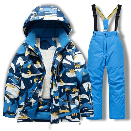 Boys 2-Piece Snow Pants Jacket Snowsuit Girl's Winter Skisuit Hooded Snowsuit Toddler Ski Jacket Snow Bib Pant3