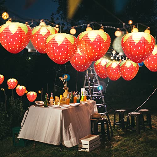 Image of Windspeed Strawberry Paper Lanterns, 8Pcs Hanging Ornament, 3D Strawberry Decoration for Birthday Party Decorations, 8 inch, 12 inch