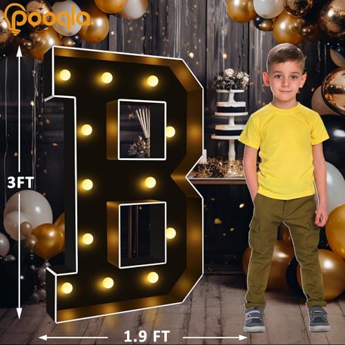 Image of Pooqla 3FT Marquee Light Up Letters, Black Large Letter B Party Decorations | LED Marquee Letters 3 Feet Tall, Black Giant Mosaic Letters Gift for Boys Men Birthday Anniversary Wedding Baby Shower Decor