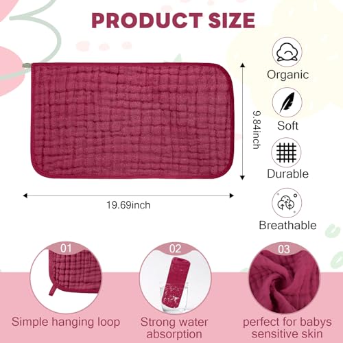 Image of Tallew 8 Pack Muslin Burp Cloths and Baby Bibs for Boy Girl 20 inch x 10 inch Cotton Baby Bandana Drool Bibs Muslin Burp Cloths Absorbent Rag for Newborn Toddler Infant Gifts(Dark Pink)