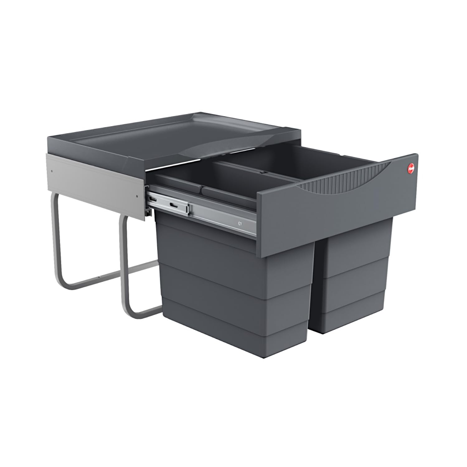 Hailo 3644901 Bin | Double Space-Saving Tandem | 18 + 12 L Inner Bin | from 50 cm Wide Base Cabinet with Revolving Door | Dark Grey
