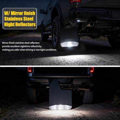 Image of XUKEY 4PCS Car Universal Mud Flaps Splash Guards with Night Reflectors Mudguard Fender Flares Mudflaps w /Hardware, Front and Rear Wheel Tire Protection for Pickup Truck SUV Van Trailers Caravans