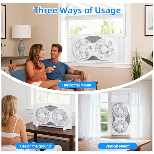 BEYOND BREEZE Window Fan Reversible Airflow, 9" Dual Window Fan with 3-Speed 3 Modes (Cool, Circulate, Exhaust), Remote Control Twin Window Fan 23.5" to 37" Adjustable Width for Bedroom, Kitchen, Home by BEYOND BREEZE - Image 3