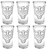 Celtic Wolf Design Shot Glasses – Set of 6, Personalized 1.5oz Etched Bar Glasses
