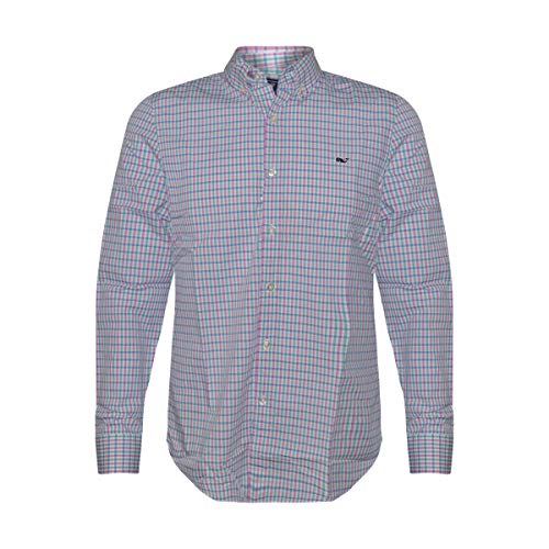 Vineyard Vines Men's Slim Fit Whale Shirt Button Down Dress Shirt (Sweetgum Gingham/Allium, Medium)