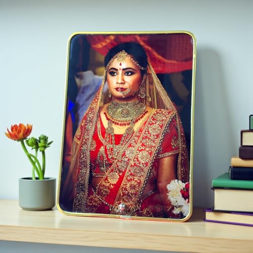 Image of Customizable Premium Photo Frame with Golden Edge | Personalized Print | High-Gloss Finish, Tabletop & Shelf Decor | A5