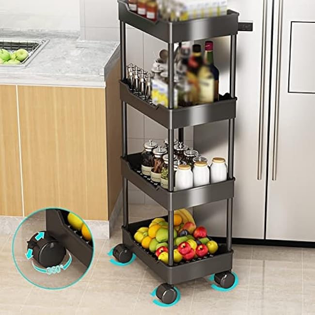 Kitchen Storage Cabinets Small Trolley Rack Floor-to-ceiling Multi-layer Household Cracked Snack Storage Shelf Kitchen Mobile Vegetable Basket Storage Basket Kitchen Shelves (Color : A-3Layer)-RKZvDOiY