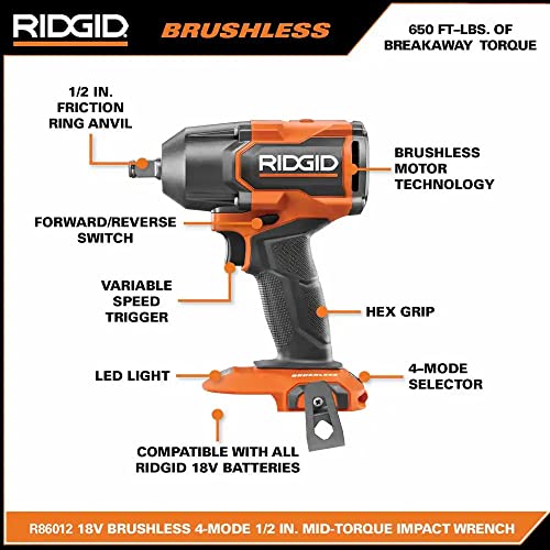 Pacroban 18V Brushless Cordless 1/2 In. Impact Wrench Kit With 4.0 Ah Battery And Charger #TOP2