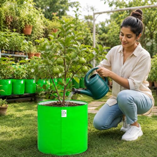 Image of Grow Bag UV Protected 260 GSM | HDPE Grow Bags for Plants | Heavy Duty Green Garden Plant Grow Bag with Drainage Holes | Reusable Vegetable Grow Bag for Terrace Gardening (2, 24X24 INCH)