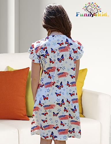 Funnycokid Girls Nightgowns 4Th Of July Patriotic Pajamas Dress Size 9 10 Kids American Flag Sleepwear Nightdress 9-10 Years,01 #TOP3