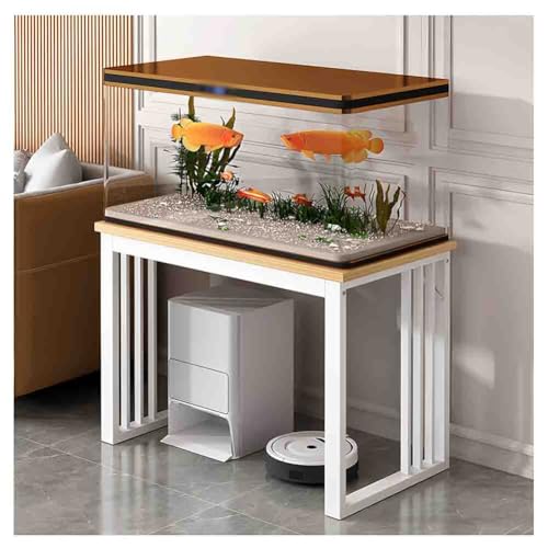 Support aquarium 60x30 cm blanc avec étagères métalliques pour salon et bureau