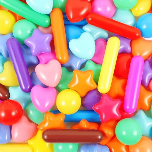 Image of RoundFunny 100 Pieces Balls for Kids Star Heart Round Long Shape Plastic Balls for Toddler Playpen Colorful Play Toy Crawl Tunnel Inflatable Pool Birthday Party Decoration