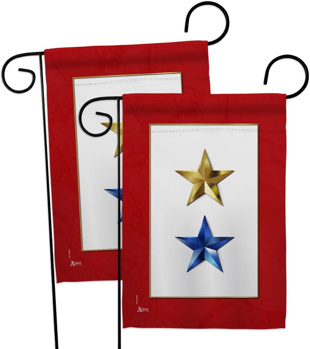 Gold Blue Stars Garden Flags 2pcs Pack Armed Forces Military Service All Branches Support Honor United State American Veteran Small Gift Yard House Banner Double-Sided Made In USA 13 X 18.5