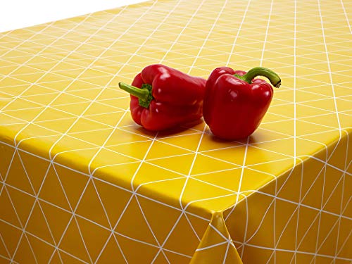 Nappe en vinyle PVC facile à nettoyer avec motif de triangles géométriques Jaune ocre Ronde, carrée ou rectangulaire, plastique, jaune, Round 140cm (55") Cover