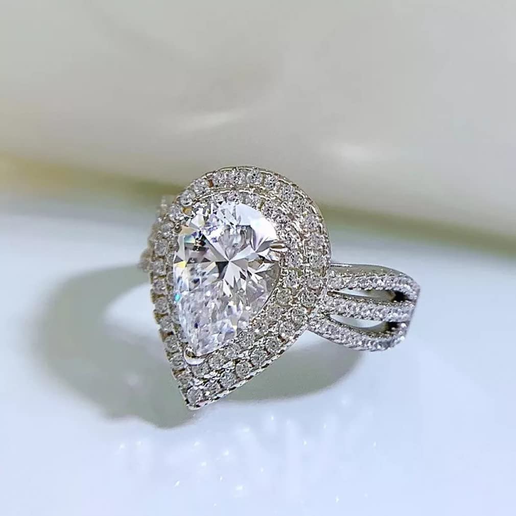 Anelli con Diamanti in Carbonio con Goccia d'Acqua in Argento Sterling 925 da 7 * 10 mm per Le Donne, Regali Scintillanti di Gioielli da Sposa