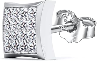 925 Silver Men's Stylish Square Solitaire Earring | 92.5 Sterling Silver and Diamond like Brilliance Zirconia | Single Stud for Men | Lovely Gift - Stylish Square