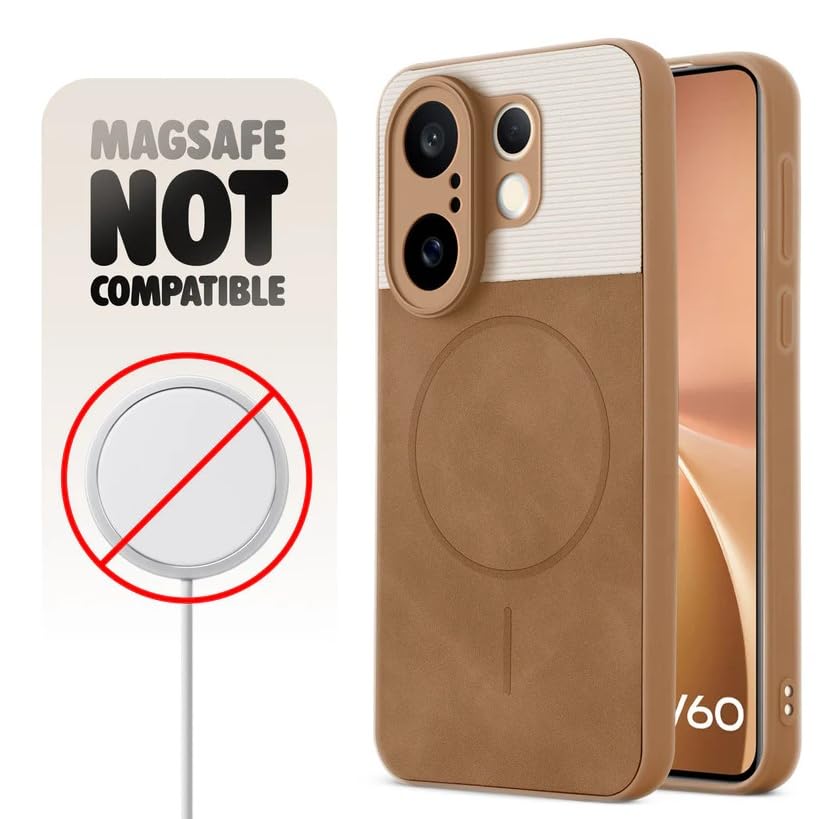 Image of Bintage CASE Mac Safe Design Hard Light Weight Back Case | Soft Border Camera Protect | Dual PU Leather Finish Back Cover Compatible for Vivo V60e 5G - White & Brown