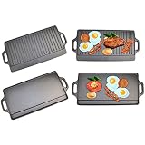 X-Large Non-Stick Cast Iron Reversible Griddle Plate Pan Double Sided for BBQ &...