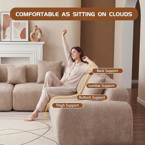 Image of KEIKI 118 inch Oversized Cloud Sectional Couches for Living Room, Velvet Curved Sectional Boneless L-Shape Chaise Sofa with Compression Memory Foam, No Assembly Modular Sofa for Family Space, Beige
