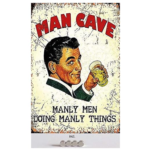 Plåtskylt 20 x 30 cm välvd inkl. 4 magneter Man Cave Manly Men Doing Manly Things deko present skylt vintage