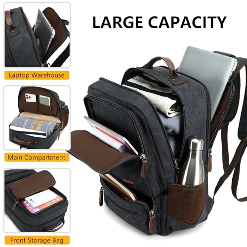 Mochila para portátil en lona resistente negra miniatura 3