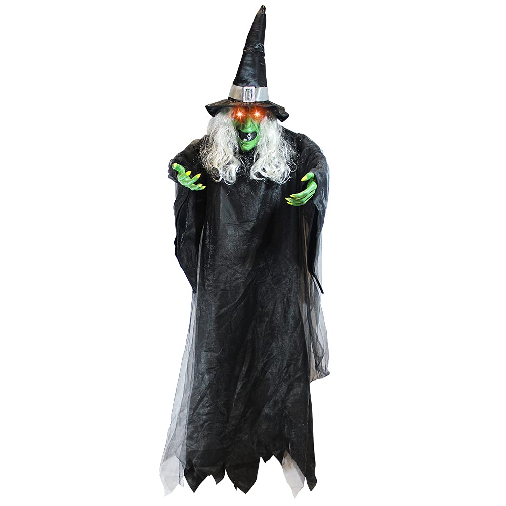 JOYIN Life Size 74" Hanging Animated Witch with LED Eyes and Spooky Sounds for Halloween Outdoor and Indoor Decorations