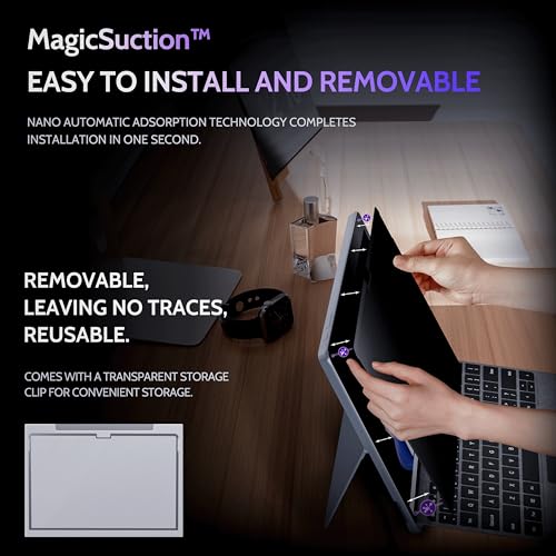 Image of Peslv Privacy Screen for 10.5 Inch Surface Go 4 /3 /2 /1, MagicSuction Removable Anti Spy Black Protector, Glare Blue Light Filter for Microsoft Laptop Computer Monitor