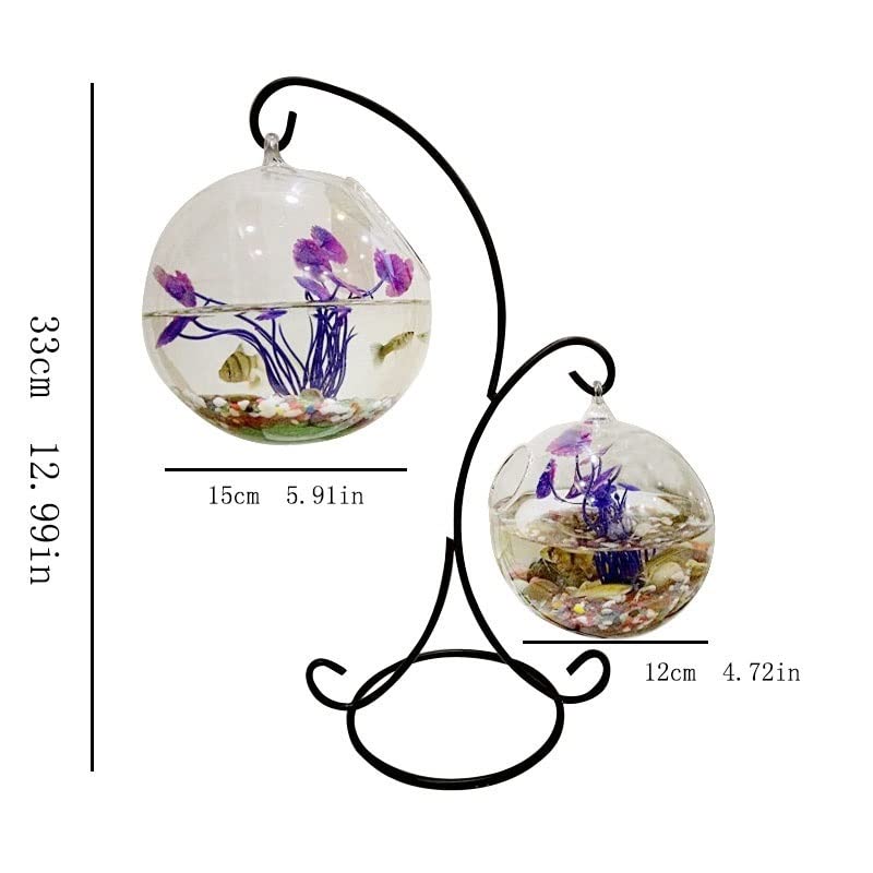 HIHELO Aquarium Bureau créatif Petit Aquarium écologique Rond en Verre Transparent en Verre Or Petit Aquarium