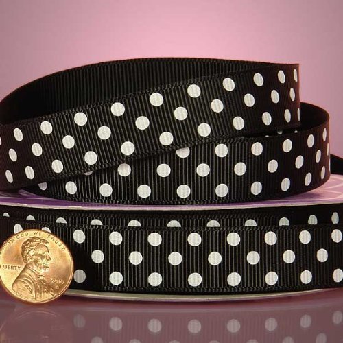 Black And White Polka Dots Grosgrain Ribbon, 3/8