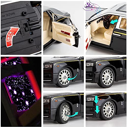 Image of DEUSON ECOM 1:24 Scale Phantom Toy Car for Kids Diecast Metal Model Car Openable Door with Sound Light and Pull Back, Black