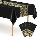 4 Pack Black and Gold Plastic Tablecloths for Parties Birthdays Graduation New Year Retirement 54 by...