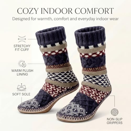 Image of cosyone1997 Slipper Socks for Women Warm Fuzzy Non Slip Soft Sole | Sherpa lining, padded sole, stretchy cuff and gripper dots for bedroom or lounging; gift-ready box, machine washable