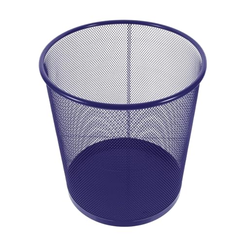 Conteneur de recyclage en maille métallique bleue et poubelle ronde de bureau